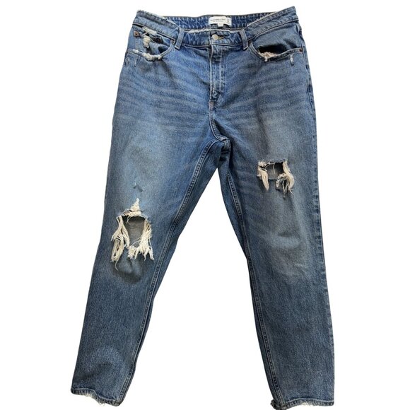 Abercrombie & Fitch Mom Jeans Womens 32/14 Blue Denim Distressed High Rise - Picture 1 of 14